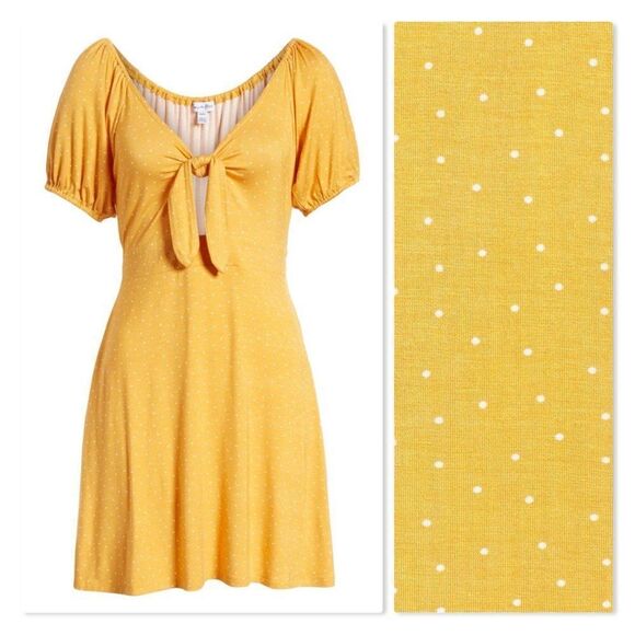 Love, Fire: Keyhole Front-Tie Polkadot Skater Dress size Large In Yellow - NEW - Picture 3 of 14
